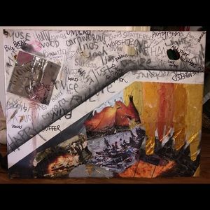 Mixed Media Canvas with Burns and Paper Mâché